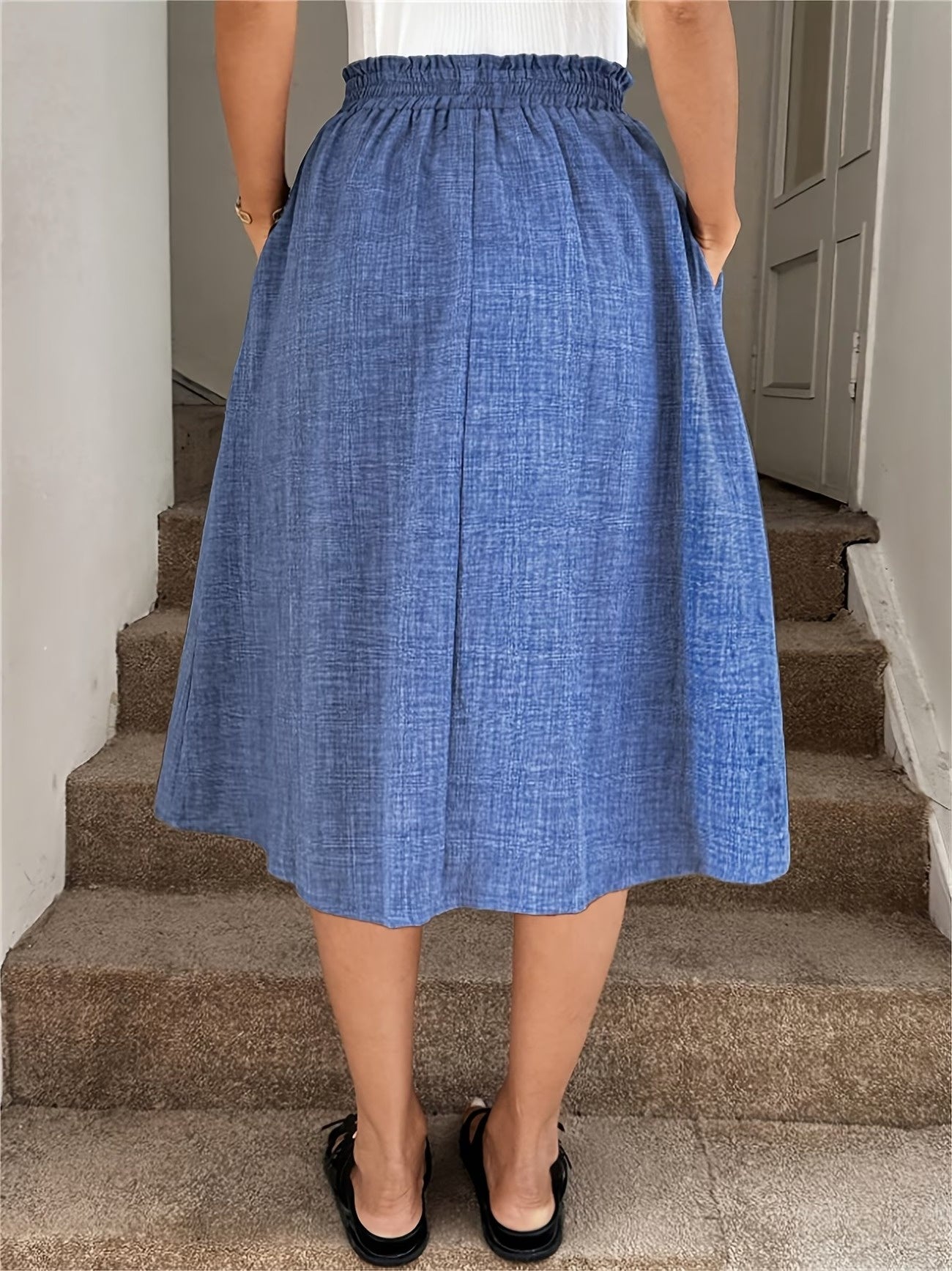 Women's Button-Front Midi Skirt with Drawstring