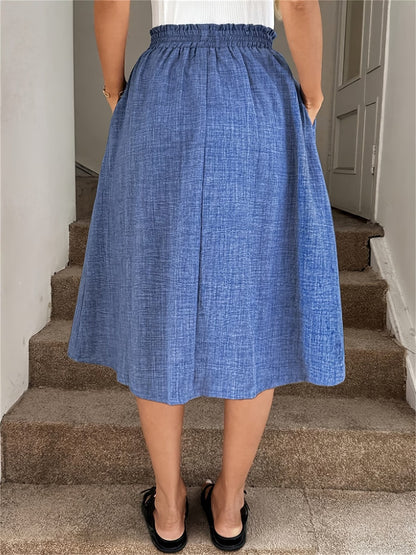 Women's Button-Front Midi Skirt with Drawstring