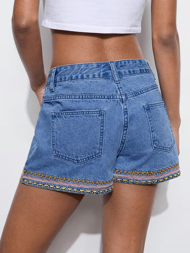 Women's Embroidered Shorts with Star Border Trim