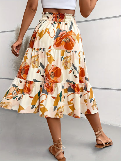 Women's Floral Tiered Midi Skirt