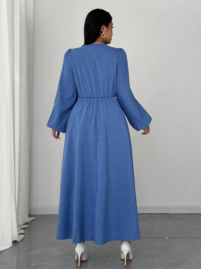 Women's Floral Waist Maxi Dress with Long Sleeves