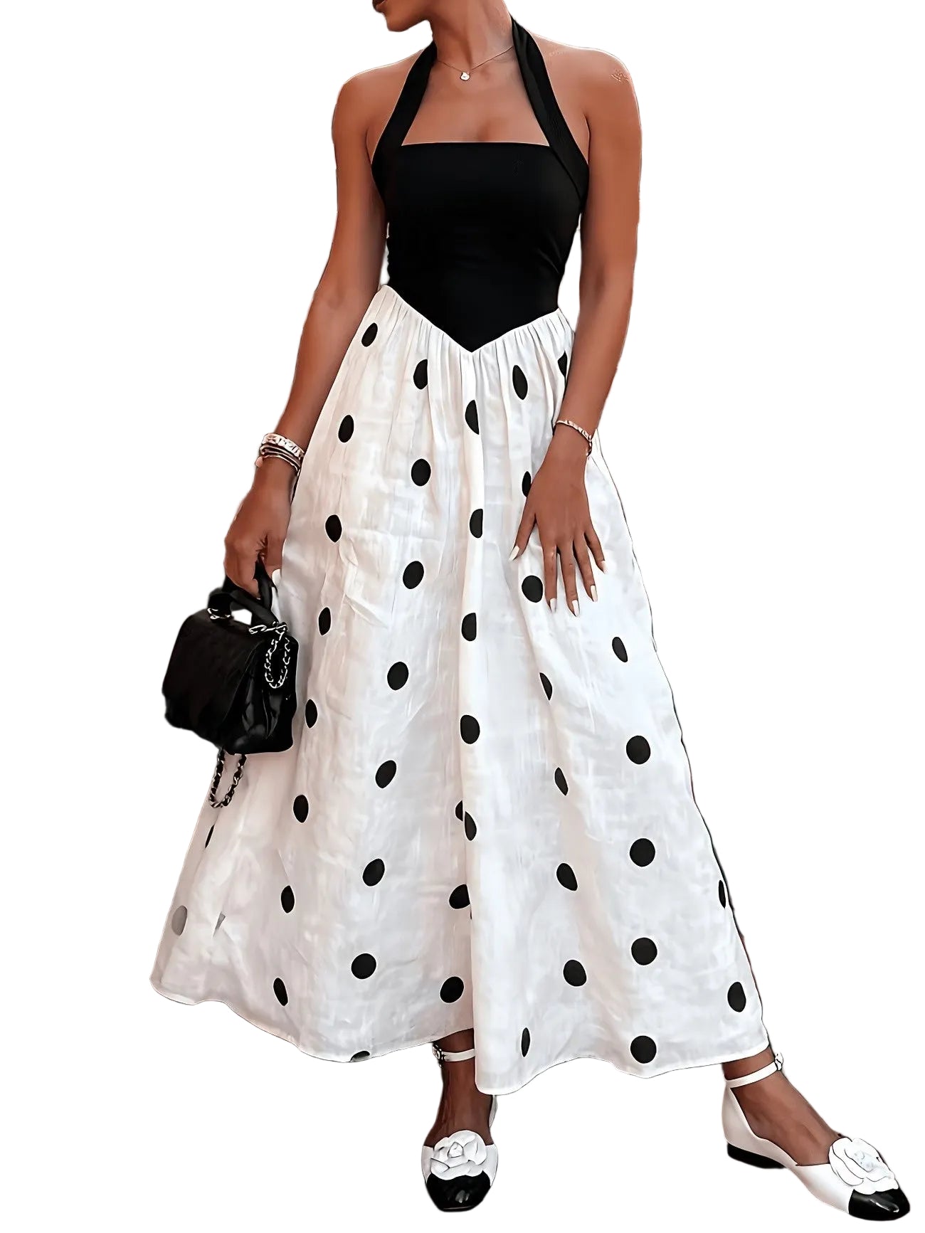 Women's Two-Tone Polka Dot Maxi Dress
