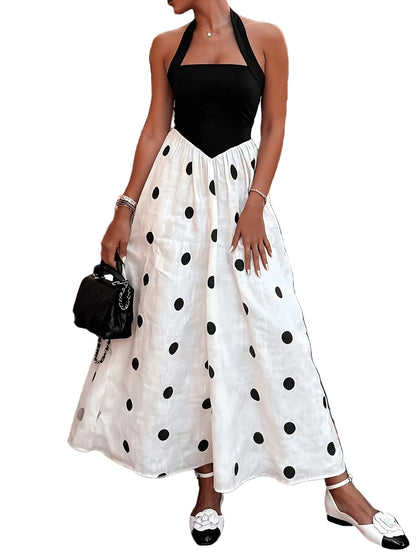 Women's Two-Tone Polka Dot Maxi Dress