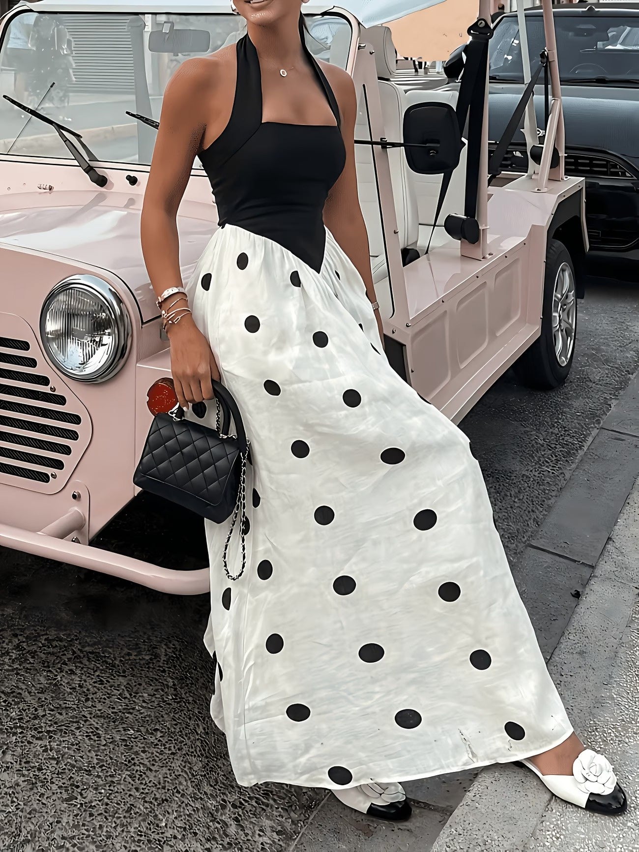 Women's Two-Tone Polka Dot Maxi Dress