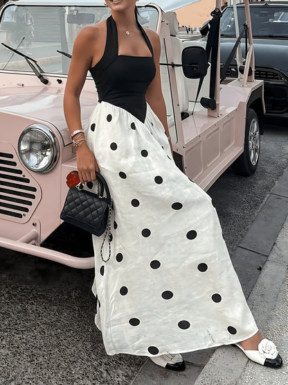 Women's Two-Tone Polka Dot Maxi Dress